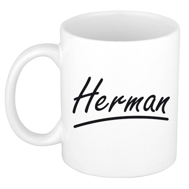 Foto van Naam cadeau mok / beker herman met sierlijke letters 300 ml - naam mokken