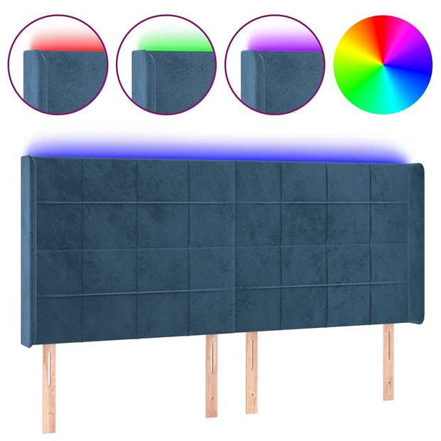 Foto van Vidaxl hoofdbord led 163x16x118/128 cm fluweel donkerblauw