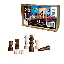 Foto van Set van 32x stuks houten schaakstukken in opbergkistje - denkspellen