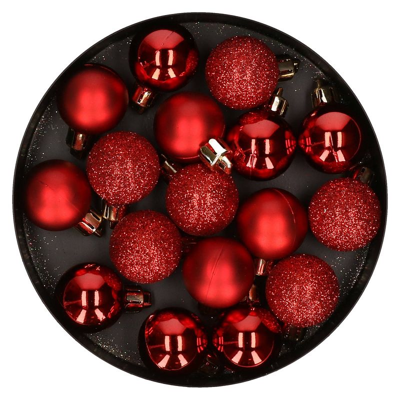 Foto van Kunststof mini kerstballen rood 17x stuks 3 cm - kerstbal