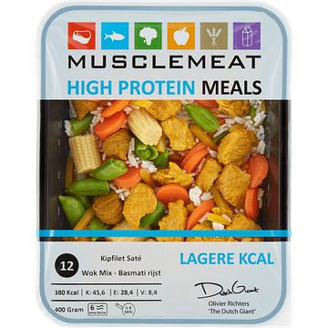 Foto van Muscle meat high protein meals kipfilet sate wok mix basmati rijst 400g bij jumbo