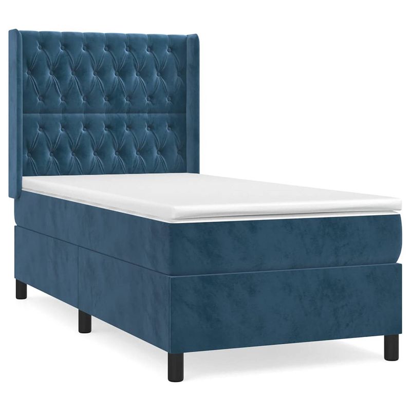 Foto van The living store boxspringbed - donkerblauw fluweel - 193x93x118/128cm - pocketvering matras - middelharde