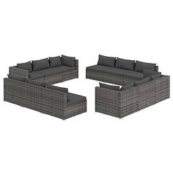 Foto van Vidaxl 12-delige loungeset met kussens poly rattan grijs