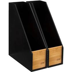 Foto van 5five lectuurbak/tijdschriftenrek zwart hout - 2x - 9 x 25 x 30 cm - tijdschriftenrek