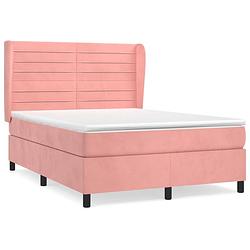 Foto van The living store boxspringbed - fluweel - roze - 203x147x118/128 cm - pocketvering