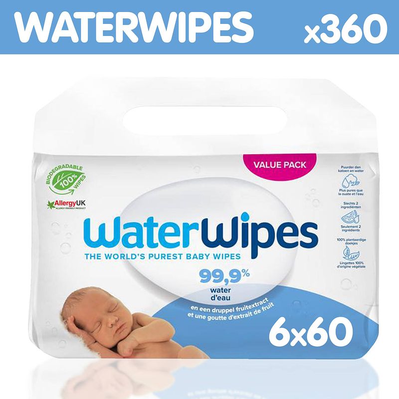 Foto van Waterwipes - billendoekjes - gevoelige huid - 6 x 60 stuks - plasticvrij