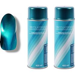 Foto van 2x spuitverf spuitlak spuitbus turquoise metallic 3010 / 2125 vernis sneldrogend transparant binnen & buit