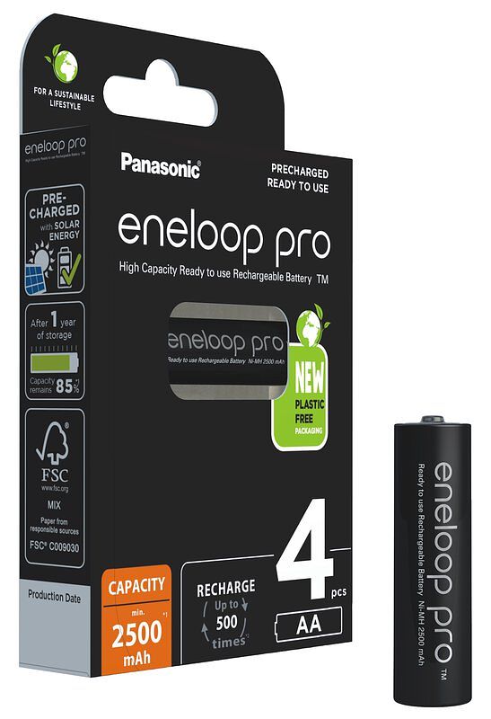 Foto van 4 x aa panasonic eneloop pro batterijen - 2500mah