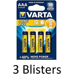 Foto van 12 stuks (3 blisters a 4 st) varta longlife aaa alkaline batterij