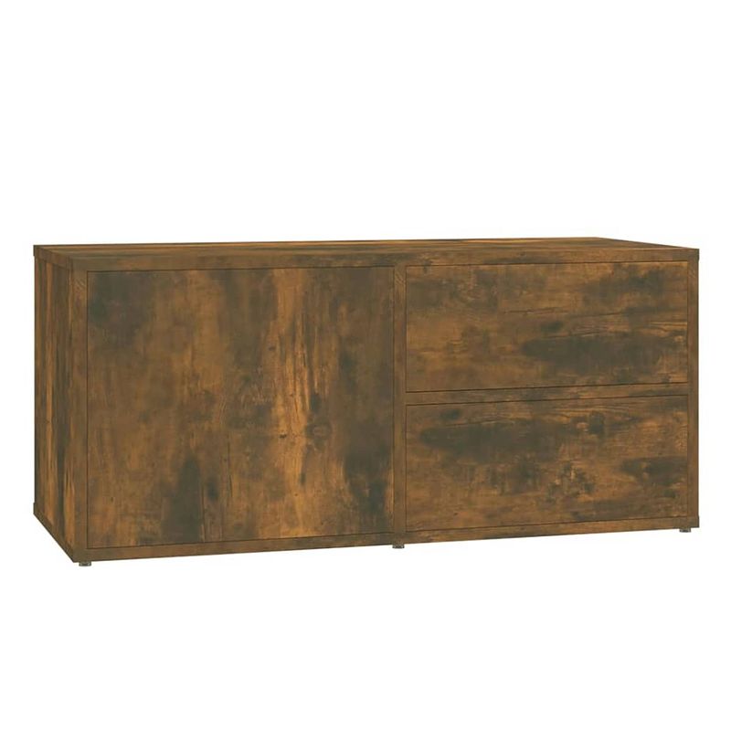 Foto van The living store tv-meubel smoked oak 80x34x36cm - stevig en praktisch houten televisiemeubel