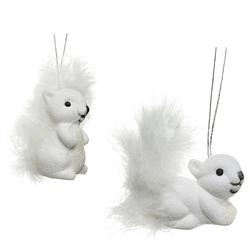 Foto van 2x kerstboomhangers witte eekhoorns 6 cm kerstversiering - kersthangers