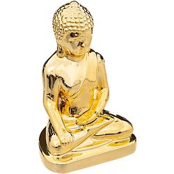 Foto van Home decoratie boeddha beeld - goud kleurig - 16 x 25 cm - voor binnen - beeldjes