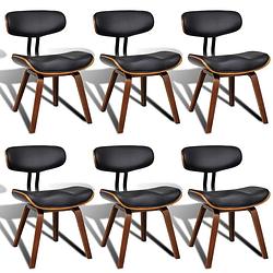 Foto van The living store eetkamerstoelen - 6 stuks - kunstleer - zwart/bruin - gebogen houten frame - afmetingen-