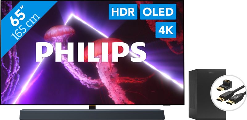 Foto van Philips 65oled807 - ambilight (2022) + soundbar + hdmi kabel