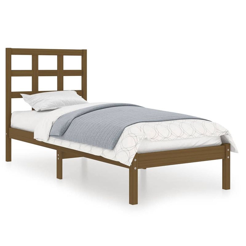 Foto van The living store bedframe grenenhout honingbruin 205.5 x 105.5 x 31 cm - multiplex lattenbodem - geschikt voor matras