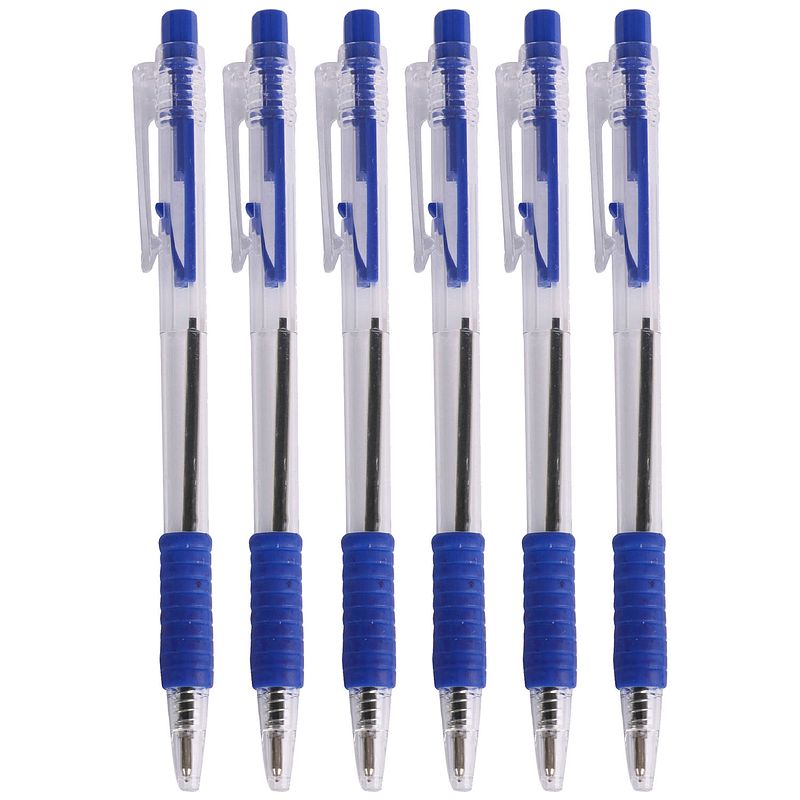 Foto van Balpennen - 16x stuks - blauw - softgrip - kliksysteem - pennen
