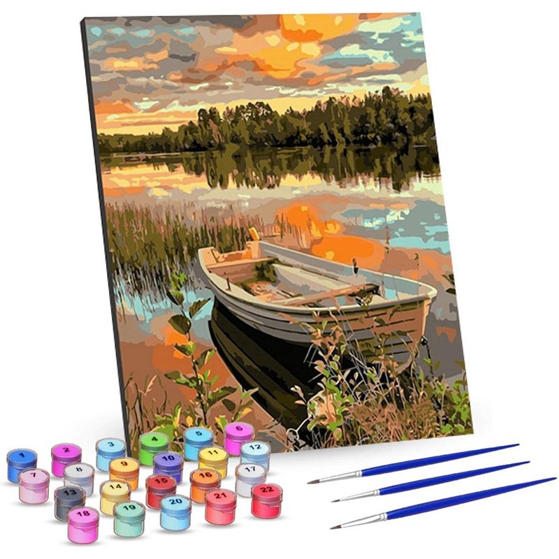 Foto van Rubye® schilderen op nummer volwassenen - meer en bergen - met canvas schildersdoek en penselen - 40x50cm