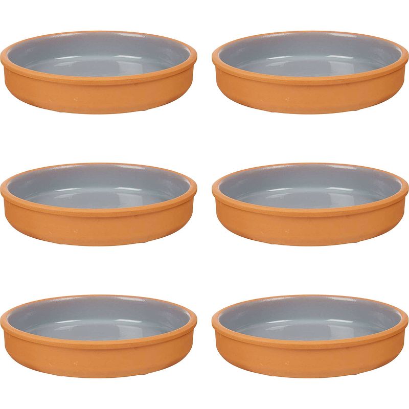 Foto van 6x stuks tapas/hapjes serveren/oven schaal terracotta/grijs 23 x 4 cm - snack en tapasschalen