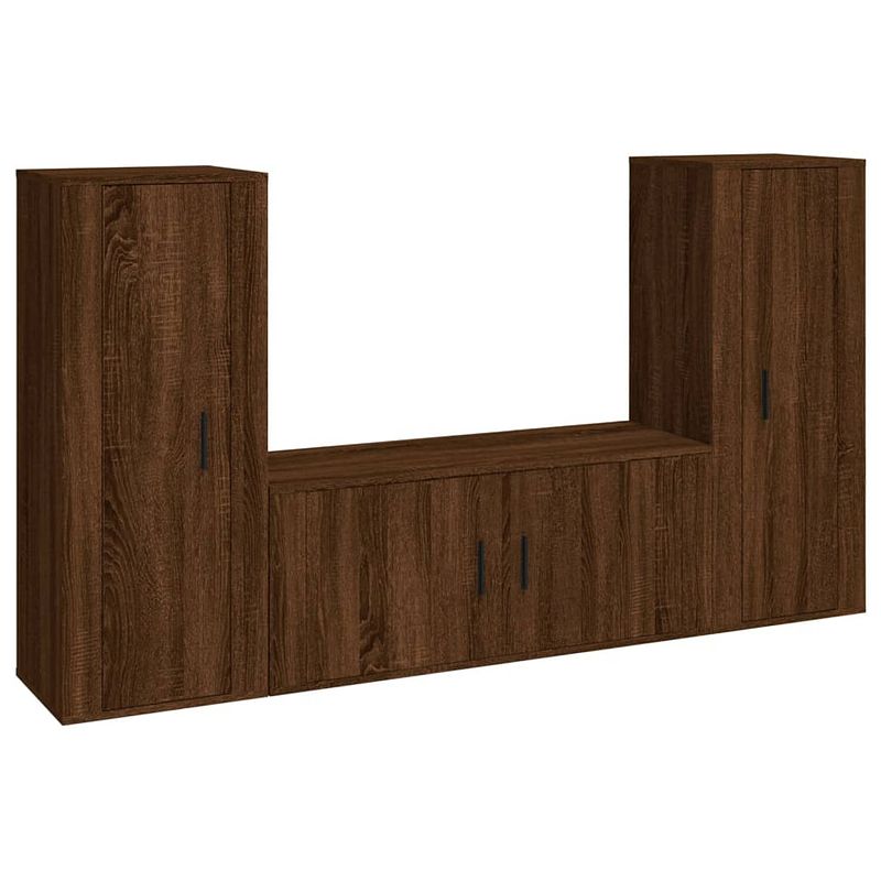 Foto van The living store tv-meubelset - klassiek - bewerkt hout - 2x 40x34.5x100cm - 1x 100x34.5x40cm - bruineiken