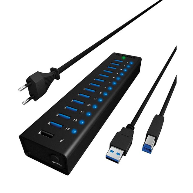 Foto van Icy box ib-ac6113 usb 3.2 gen 1-hub 13 poorten zwart