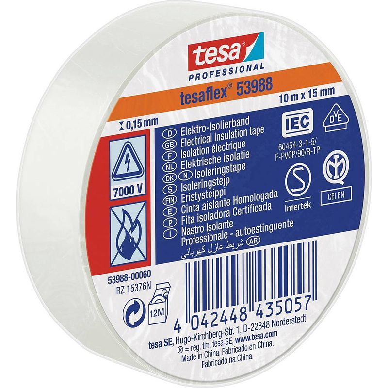 Foto van Tesa 53988-00060-00 isolatietape tesa professional wit (l x b) 10 m x 15 mm 1 stuk(s)