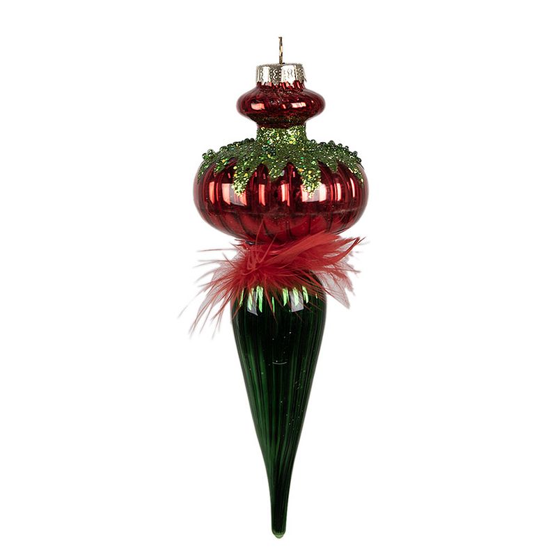 Foto van Clayre & eef kerstbal 18 cm rood groen glas kerstboomversiering rood kerstboomversiering