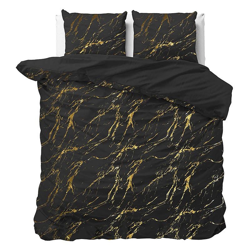 Foto van Dekbedovertrek glamour marble - eenpersoons (140x200 cm) - zwart microvezel - dessin: patroon, luxe - sleeptime - dekbed-discounter.nl