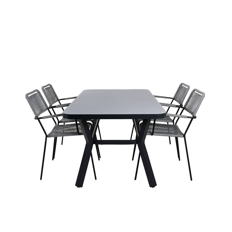 Foto van Virya tuinmeubelset tafel 90x160cm en 4 stoel armleuningg lindos zwart, grijs.