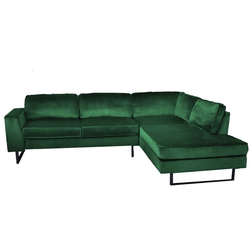 Foto van Hoekbank design puckerto 290cm bank velvet donkergroen hoek loungebank rechts bankstel