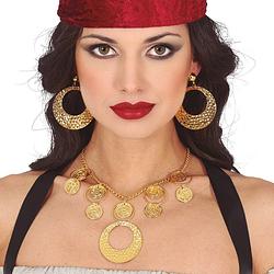 Foto van Fiestas guirca verkleed sieraden ketting/oorbellen - goud - dames - gipsy/1001 nacht thema - verkleedketting
