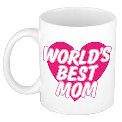 Foto van Worlds best mom kado mok / beker wit met roze hart - moederdag / verjaardag - feest mokken