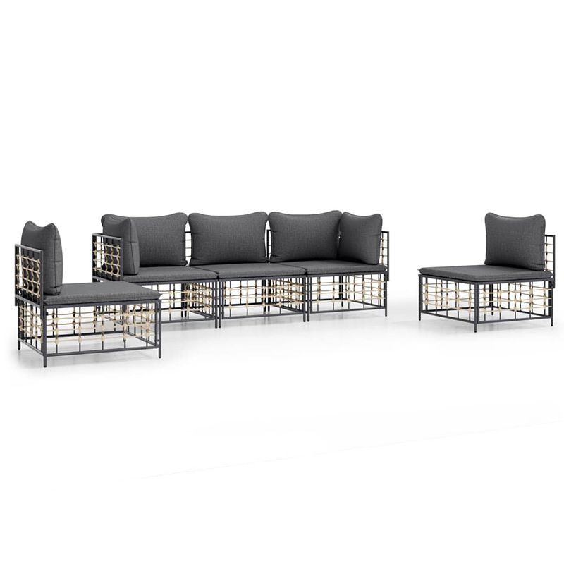 Foto van Vidaxl 5-delige loungeset met kussens poly rattan antracietkleurig