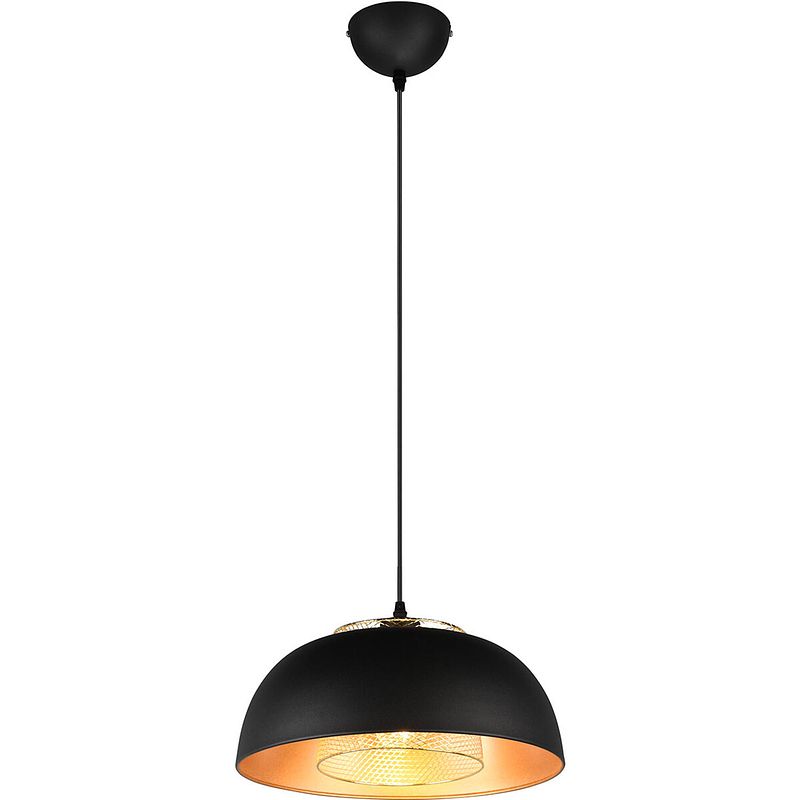 Foto van Led hanglamp - hangverlichting - trion palmo xl - e27 fitting - 1-lichts - rond - mat zwart - aluminium