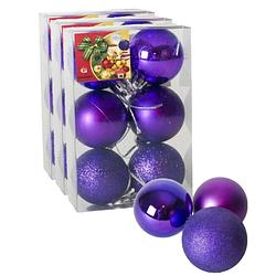 Foto van 18x stuks kerstballen paars mix van mat/glans/glitter kunststof 4 cm - kerstbal