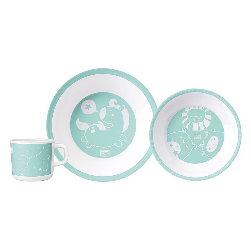 Foto van Saro eetset galaxy friends melamine 3-delig mintgroen