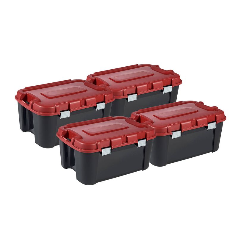 Foto van Keter totem opbergbox - 60 l - set van 4 - zwart/rood