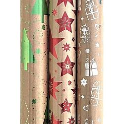 Foto van Assortiment bruine kraft cadeaupapier inpakpapier met folie druk - 150 x 70 cm - 5 rollen