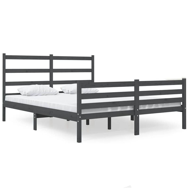 Foto van Vidaxl bedframe massief grenenhout grijs 150x200 cm 5ft king size