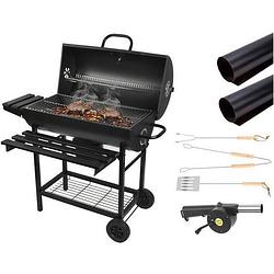 Foto van Bbq xl houtskoolbarbecue met deksel- 70cm x 35cm - zwart