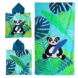 Foto van Set van bad cape/poncho met strand/badlaken voor kinderen panda print microvezel - badcapes