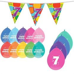 Foto van Leeftijd verjaardag thema 7 jaar pakket ballonnen/vlaggetjes - feestpakketten