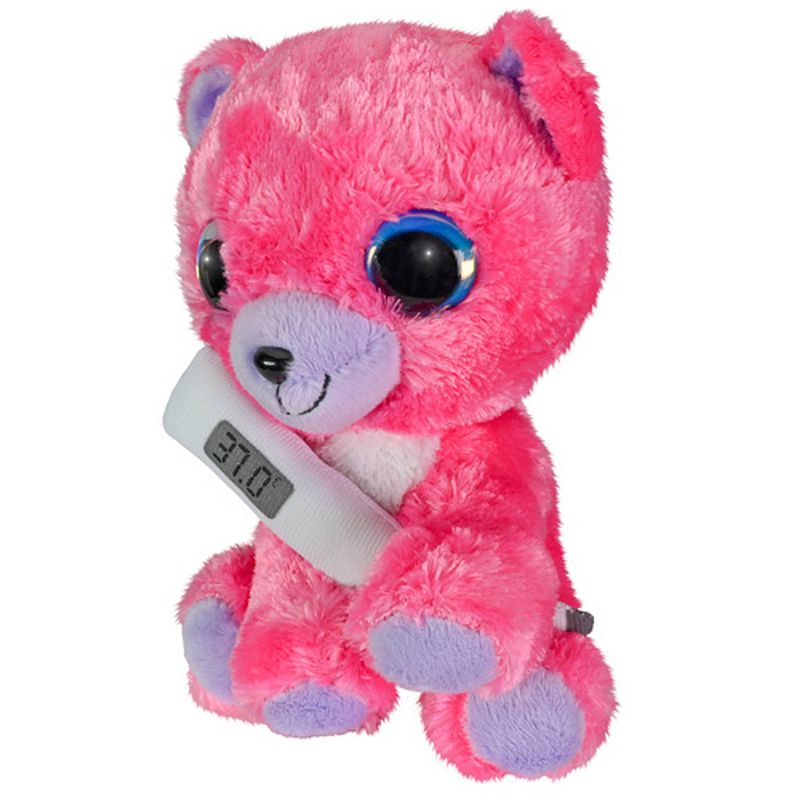 Foto van Lumo stars knuffelbeer met thermometer junior 15 cm pluche roze