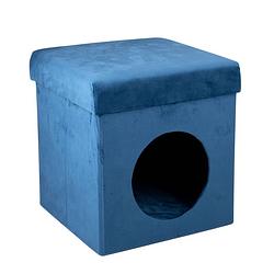 Foto van Maxxpro kattenhuis - opvouwbare kubus - 100% polyester - tot 80 kg - 34 x 34 x 36 cm - blauw