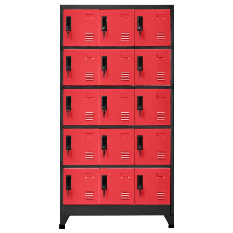 Foto van The living store lockerkast 90x40x180 cm staal antracietkleurig en rood - kast