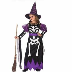 Foto van Halloween - horror heksen kostuum zwart/paars voor meisjes 116 (5-6 jaar) - carnavalskostuums