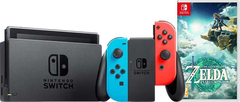 Foto van Nintendo switch rood/blauw + zelda: tears of the kingdom