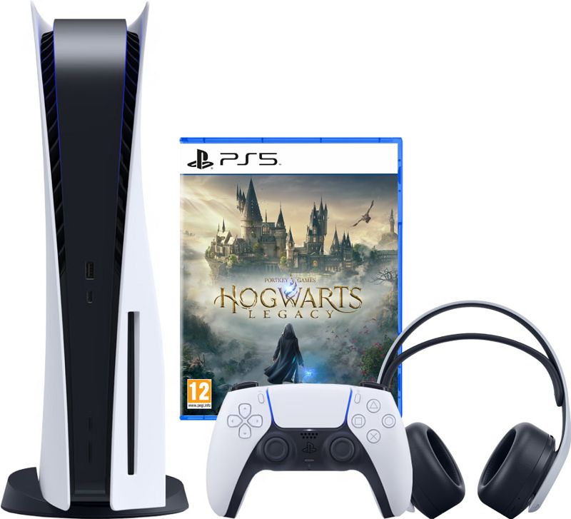 Foto van Playstation 5 disc edition + hogwarts legacy + 3d pulse gaming headset