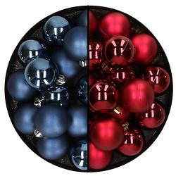 Foto van 32x stuks kunststof kerstballen mix van donkerblauw en donkerrood 4 cm - kerstbal