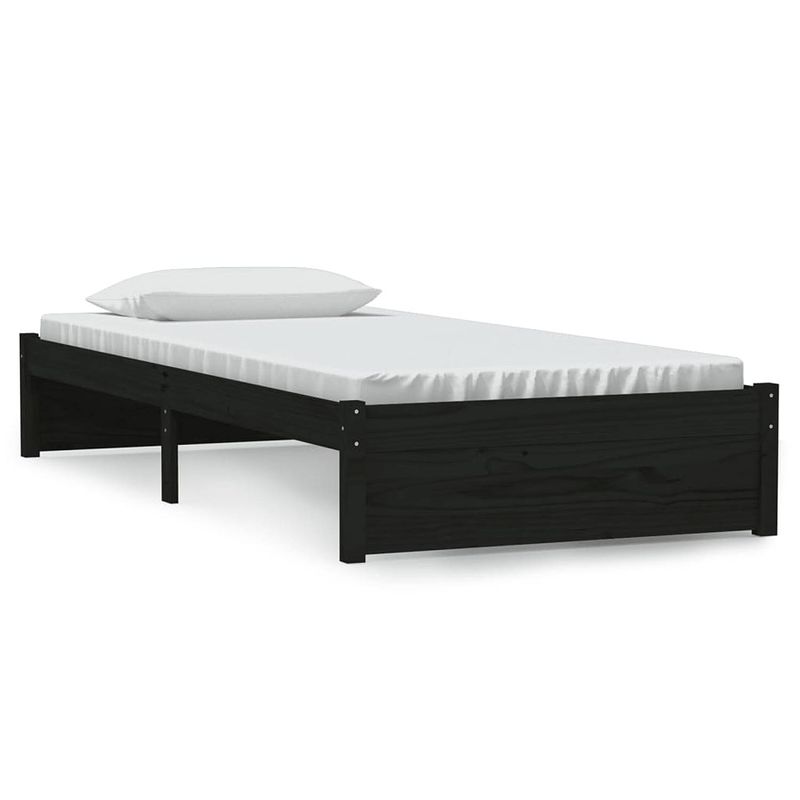 Foto van The living store houten bedframe - eenpersoons - 195.5 x 95.5 x 31 cm - zwart massief grenenhout - stevige lattenbodem