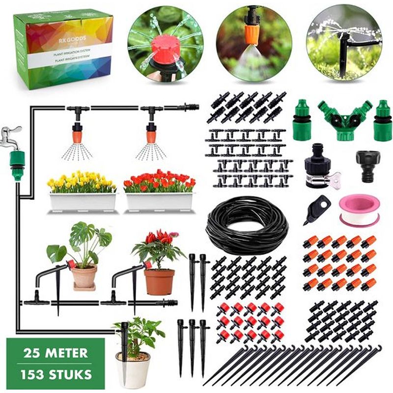 Foto van Rx goods 153 stuks water druppelslang irrigatiesysteem tuin - bewateringssysteem & druppelsysteem